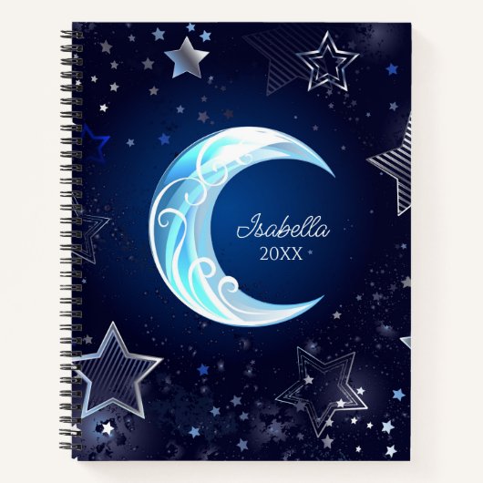 Celestial Moon and Stars Monogram Notebooks Notizblock (Vorderseite)