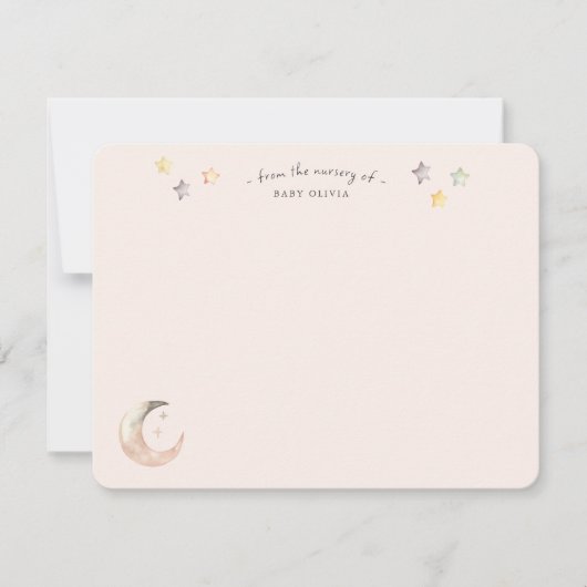  Celestial Moon and Stars Pink Baby Girl Shower Dankeskarte (Vorderseite)