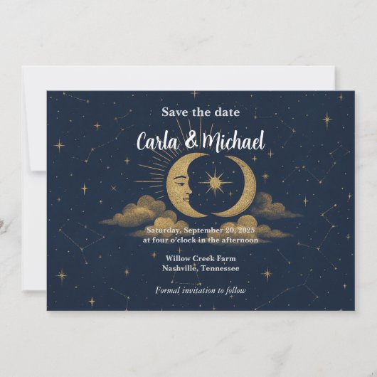 Celestial Moon and Stars Save the Date Invitation (Vorderseite)