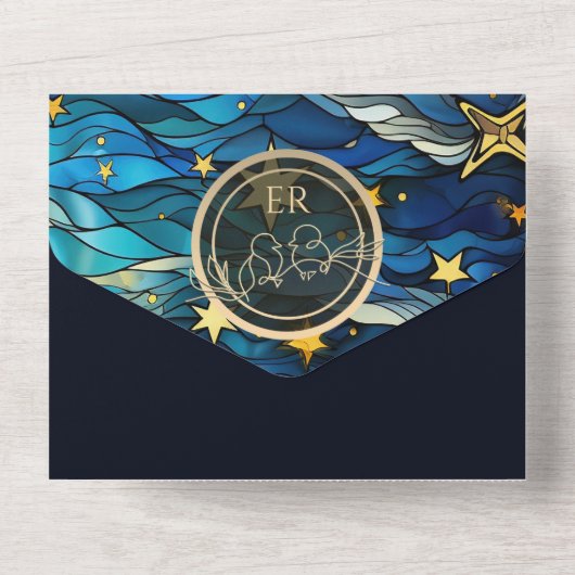 Celestial Moon and Stars Wedding All In One Einladung (Rückseite)