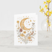 Celestial Moon and Wildflower Greeting Card – Boho Karte (Gelbe Blume)
