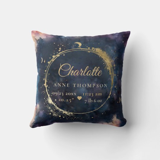 Celestial Moon Birth Stats Keepake Navy Kinderzimm Kissen (Rückseite)