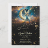 Celestial Moon Blue Fairy Stars Bridal Shower Einladung (Vorderseite)