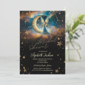 Celestial Moon Blue Fairy Stars Bridal Shower Einladung (Stehend Vorderseite)