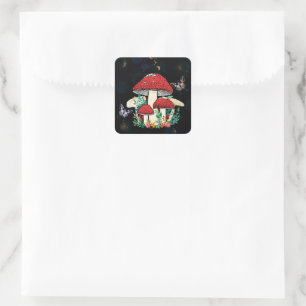 Celestial Moon Boho Magic Mushrooms Quadratischer Aufkleber