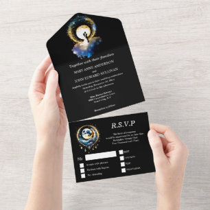 Celestial Moon Bridal Pärchen Silhouette Sterne All In One Einladung