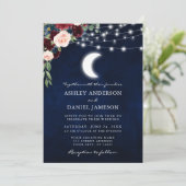 Celestial Moon Floral Lights Foto Hochzeit Einladung (Stehend Vorderseite)