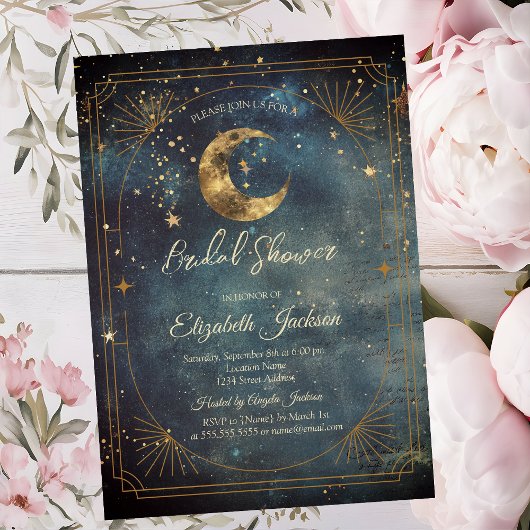 Celestial Moon Frame Dark Galaxy Sky Bridal Shower Einladung