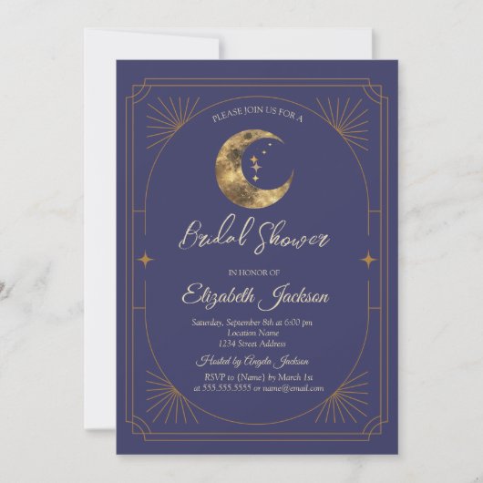 Celestial Moon Frame Violet Bridal Shower Einladung (Vorderseite)