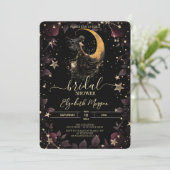Celestial Moon, Girl, Stars Blume Brautparty Einladung (Stehend Vorderseite)