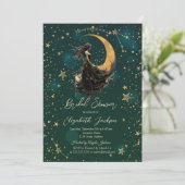 Celestial Moon, Girl Stars Green Brautparty Einladung (Stehend Vorderseite)