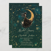 Celestial Moon, Girl Stars Green Brautparty Einladung (Vorne/Hinten)