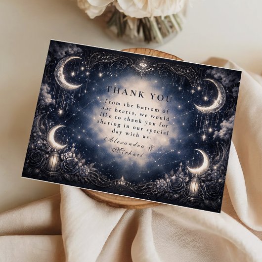 Celestial Moon Gothic Wedding Dankeskarte