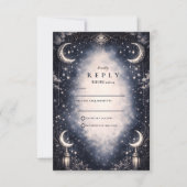 Celestial Moon Gothic Wedding RSVP Karte (Vorderseite)