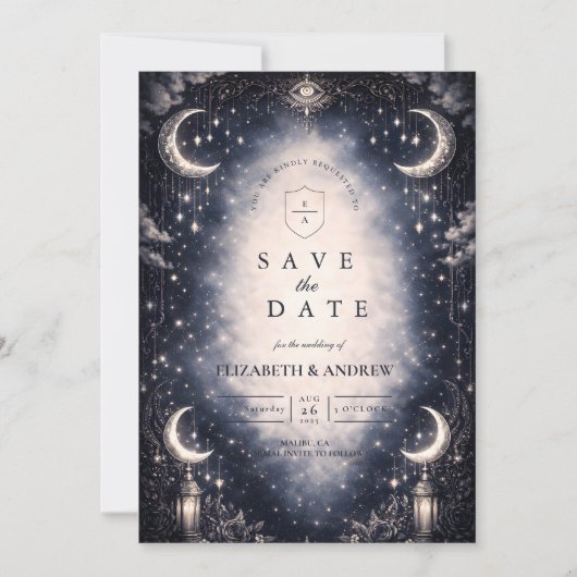 Celestial Moon Gothic Wedding Save The Date (Vorderseite)