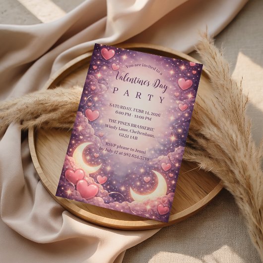 Celestial Moon Hearts Valentine Einladung