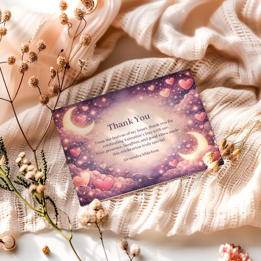 Celestial Moon Hearts Valentine Party Dankeskarte
