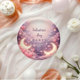 Celestial Moon Hearts Valentine Party Pappteller