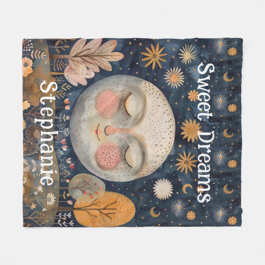 Celestial Moon Individuelle Name Süße Träume Kinde Fleecedecke (Vorderseite (Horizontal))