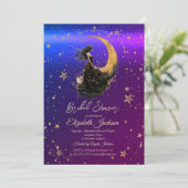Celestial Moon, Mädchen, Sterne Lila Brautparty Einladung (Stehend Vorderseite)