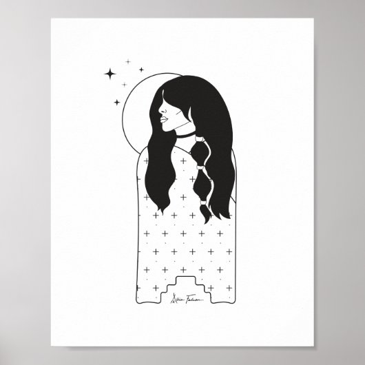 Celestial Moon Maiden Black and White Print Poster (Vorne)