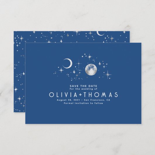 Celestial Moon Navy Blue Save the Date (Vorne/Hinten)