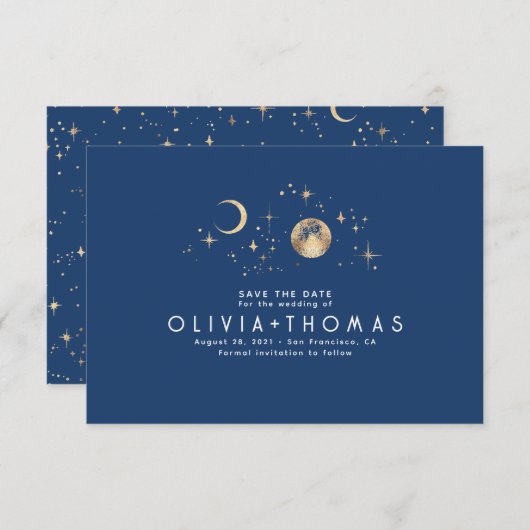 Celestial Moon Navy Blue Save the Date (Vorne/Hinten)