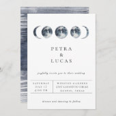Celestial Moon Phase Navy Blue Wedding Einladung (Vorne/Hinten)