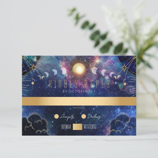 Celestial Moon Phase RSVP Card Karte (Stehend Vorderseite)
