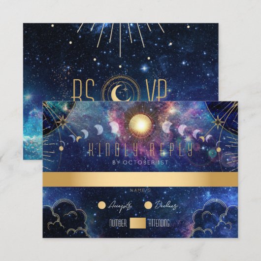 Celestial Moon Phase RSVP Card Karte (Vorne/Hinten)