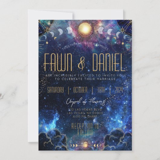 Celestial Moon Phase Wedding Einladungen (Vorderseite)