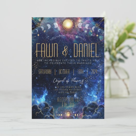 Celestial Moon Phase Wedding Einladungen (Stehend Vorderseite)