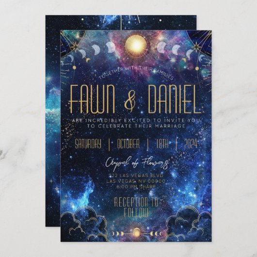 Celestial Moon Phase Wedding Einladungen (Vorne/Hinten)