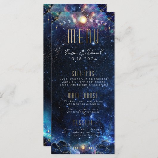 Celestial Moon Phase Wedding Menu Menükarte (Vorne/Hinten)