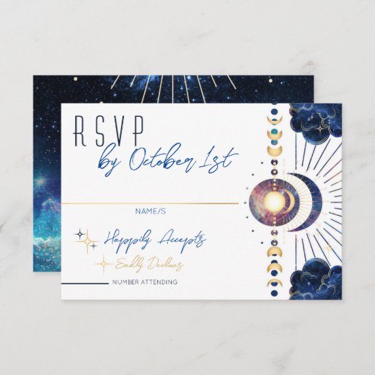 Celestial Moon Phase White RSVP Card (Vorne/Hinten)