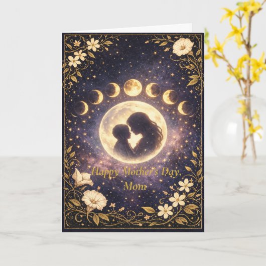 Celestial Moon Phases Floral Night Sky Design Karte (Gelbe Blume)