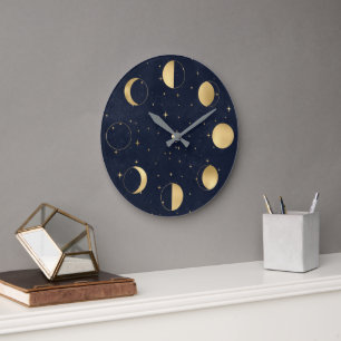 Celestial Moon Phases Gold Acrylic Wall Clock Große Wanduhr