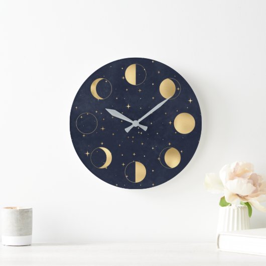 Celestial Moon Phases Gold Acrylic Wall Clock Große Wanduhr (Zuhause)