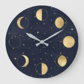 Celestial Moon Phases Gold Acrylic Wall Clock Große Wanduhr (Vorderseite)