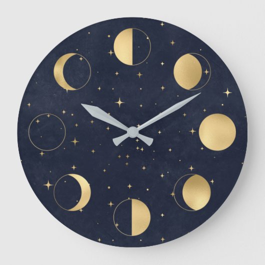 Celestial Moon Phases Gold Acrylic Wall Clock Große Wanduhr (Vorderseite)