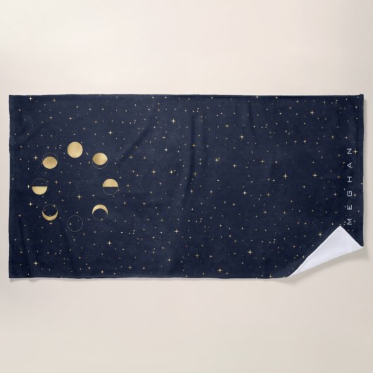 Celestial Moon Phases Gold Monogram Strandtuch (Vorderseite)