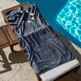 Celestial Moon Phases Gold Monogram Strandtuch