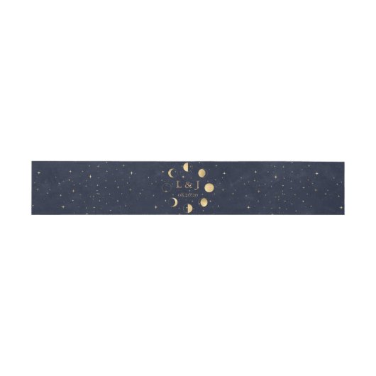 Celestial Moon Phases Midnight Wedding Bly Band (Flach)