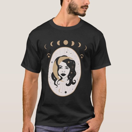 Celestial Moon Phases und Mystical Boho Wicca Astr T-Shirt (Vorderseite)