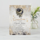 Celestial Moon Roses Stars Quinceanera Einladung (Stehend Vorderseite)