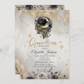 Celestial Moon Roses Stars Quinceanera Einladung (Vorne/Hinten)