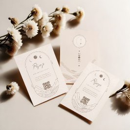 Celestial Moon Star Holistic Monogram QR Code UAWG RSVP Karte