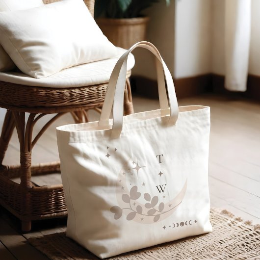 Celestial Moon Star Monogram Boho Bridesmaid Jumbo Stoffbeutel