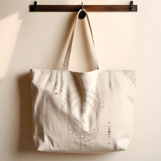 Celestial Moon Star Monogram Boho Bridesmaid Name Jumbo Stoffbeutel