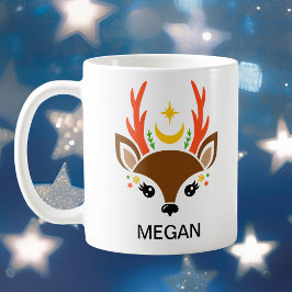 Celestial Moon & Star Reindeer Face Holiday Kaffeetasse